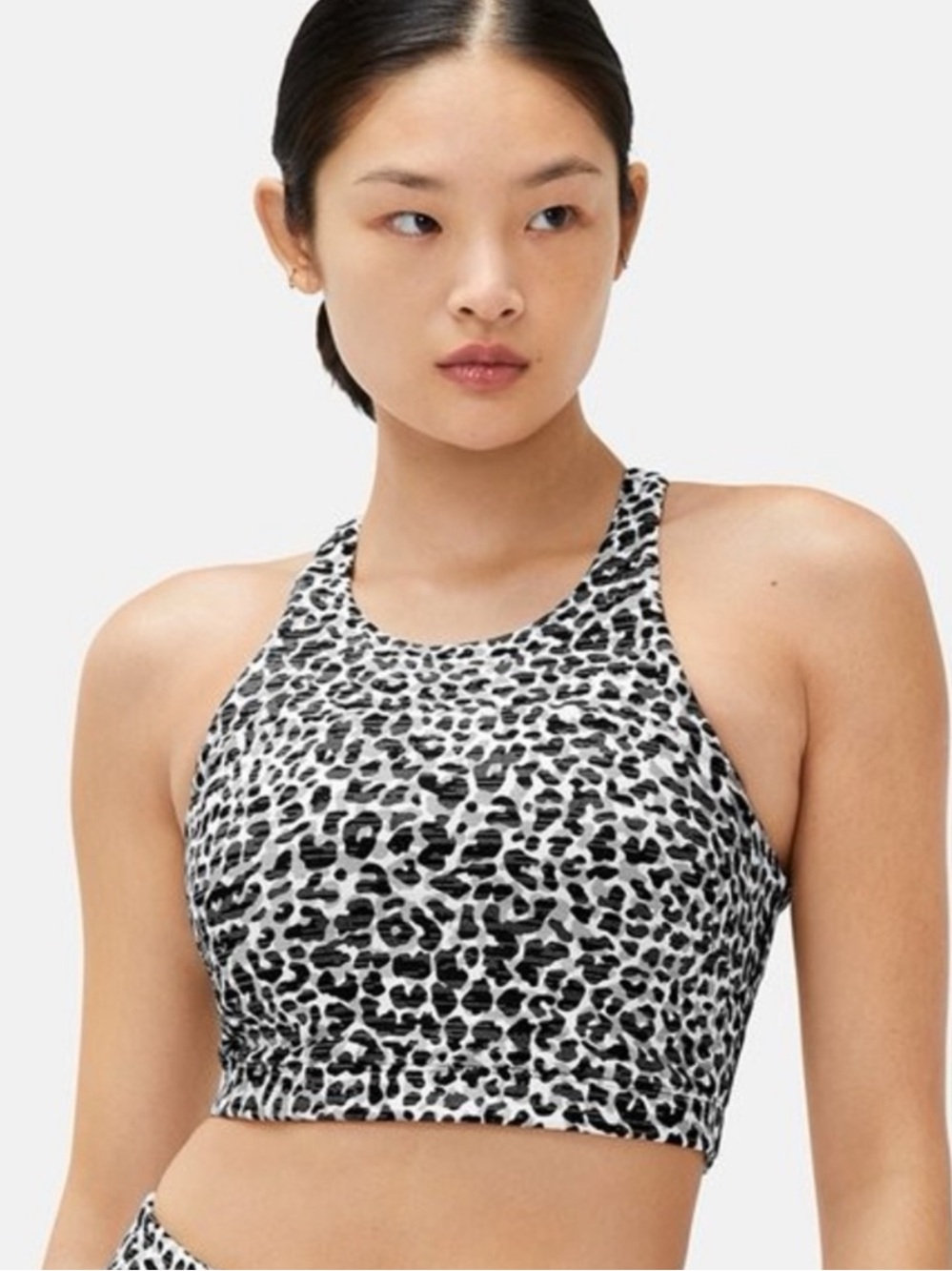 Outdoor Voices Move Free Snow Leopard Print High-Neck Sports Bra Top